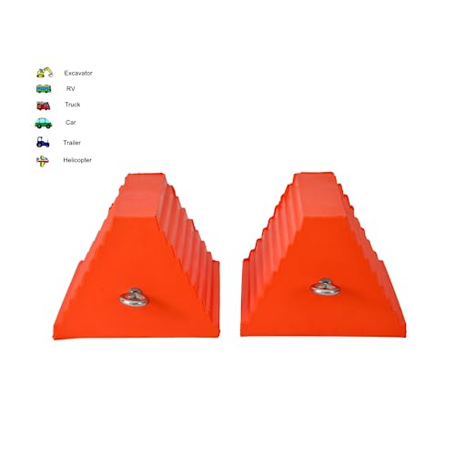 Wheel Chocks, Heavy Duty Wheel Chock with Handle,Rubber Wheel Chocks for Boat Trailers, RV, Truck, Camper, 2 Pack (Orange) - color: ORANGE-2