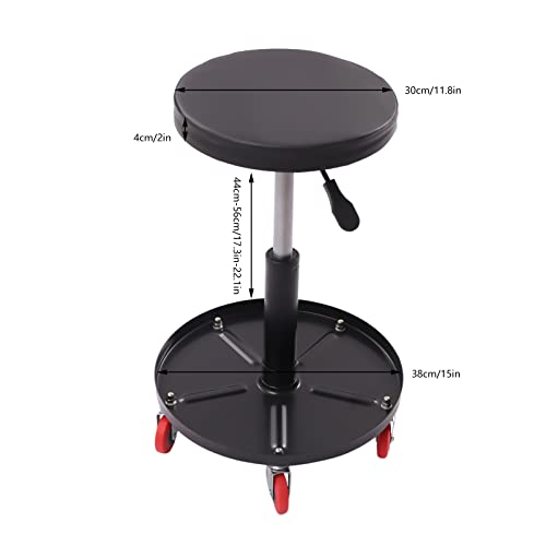 300lbs Capacity Pneumatic Heavy Duty Roller Seat Adjustable Mechanic Roller Seat with Tool Tray Rolling Stool Chair Swivel with Tool Tray for Garage Workshop and Auto Repair Shop (Black)