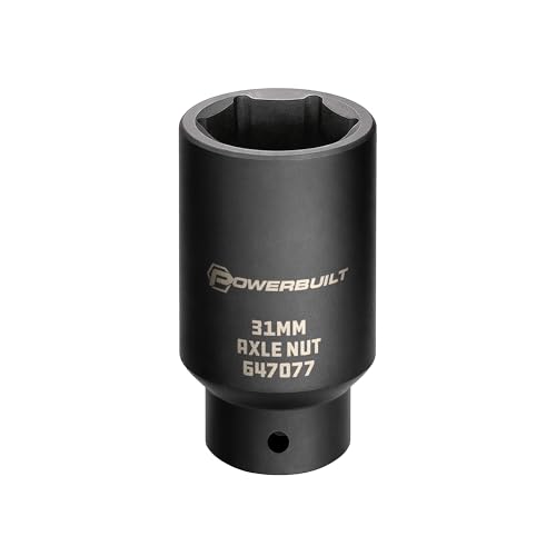 Powerbuilt 31mm Axle Nut Socket, 1/2-Inch Drive, 6 Point, Remove Front Wheel Drive Axles Shaft Nuts - 647077 - size: 31mm