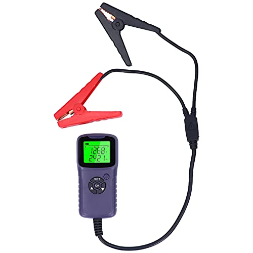 A300 Digital Car Battery Tester, Automotive Battery Analyzer, LCD Display with Load Test System for 12V Batteries, Includes Heavy Duty Clamps and Beep Remind Function (Purple) - color: Purple