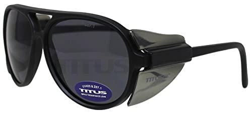 TITUS G35 Retro Aviator Z87 DOT ANSI CE Approved Safety Glasses | W/Protective Side Shields, UV400 Polycarbonate Lenses, Flexible Nylon Stems, Eye Protection, Sunglasses, Motorcycle, Shooting - color: Guava Rev Mirror Over Smoke
