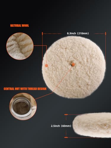 SPTA 7" (180mm) Wool Buffing Pad, Double Side 100% Natural Wool Pad with 5/8-11 Thread for 2-Sided Compound Cutting and Polishing for Automotive, Marine and Epoxies - size: 7 Inch