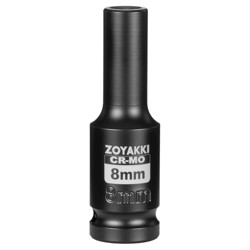 1/2" Drive 8mm Deep 6 Pt CR-MO Metric Impact Socket for Axle Nuts - size: 8mm, style: 1/2" Drive Deep