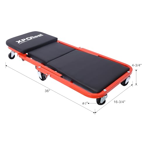 Mechanic Creeper, Garage Gift, 36" Z Creeper Seat, 2 in 1 Mechanic Gifts, 300 lbs Capacity, Low Profile Creeper with 6 pcs Wheels in Garage/Shop for Fathers Day Tool Gift,red Color