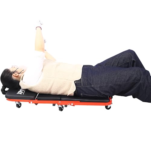36in 2 in 1 Mechanic Creeper - Z Shape Creeper Seat Foldable Creepers Automotive with 6 Wheels | 300Lbs Capacity Garage Chair | Low Profile Creeper Lay Down or Sit for Garage Shop Auto Repair RED