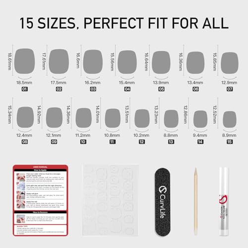 Curvlife Soft Gel Press on Nails, Fake Nails with Bright-Pink Design Full Cover False Nails for Women Reusable Nail Kit with Nail Glue Adhesive Tabs Nail File
