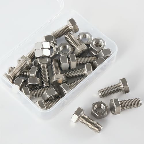 M8-1.25x12mm Hex Bolt and Nut Kit 15set, 304 Stainless Steel (A2-70), Full Thread, Bright Finish, Machine Threaded for Automotive, Machinery, DIY - size: M8x12mm(15 Sets)