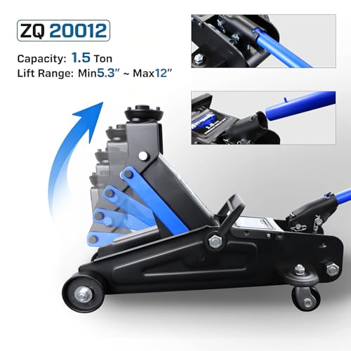 Low Profile Floor Jack 1.5 Ton (3000 lbs), Heavy Duty Hydraulic Car Jack with Storage Case, Single Piston Quick Lift Pump, 135-305mm (5.3"-12") Lifting Range(1.5T with case) - color: 1.5T