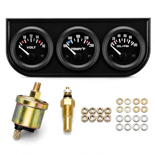 2" 52mm Triple Gauge Set, Oil Pressure Gauge | Water Temp Gauge, Voltmeter, 12V Car Truck Boat Marine - color: WHITE