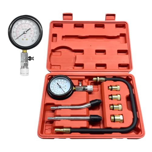 8PCS Car Compression Tester, 0-300PSI Engine Cylinder Pressure Gauge, Universal Petrol Compression Tester Automotive Tool for Car, Motorcycle, Truck, Snowmobile, ATV