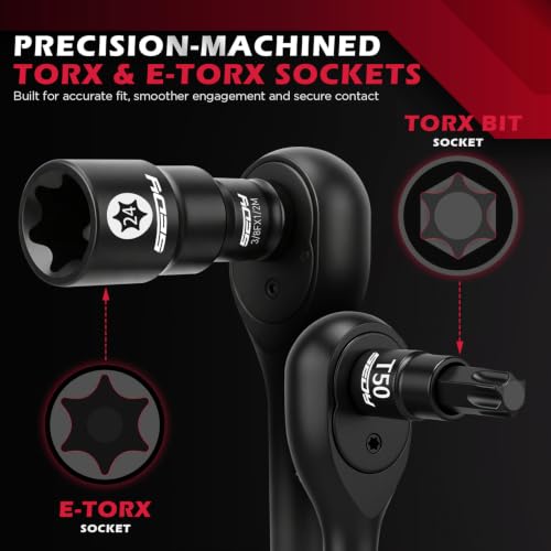 54-Piece Master Torx Bit Socket Set, T8-T70 Star Bits and E4-E24 E-Torx Sockets, Ratchet Wrench, 1/4" Bit Holder, S2 Steel Bits, CR-V Sockets, Extension Bars and Adapters for Auto Repair - style: 54-Piece Master Torx Socket Set(New Version)