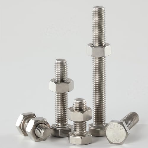 M8-1.25x100mm Hex Bolt and Nut Kit 6set, 304 Stainless Steel (A2-70), Full Thread, Bright Finish, Machine Threaded for Automotive, Machinery, DIY - size: M8x100mm(6 Sets)