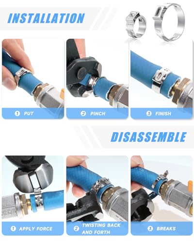 170 Pcs Single Ear Hose Clamps Kit, 11 Sizes 1/4"-1" (6mm-25.6mm), 304 Stainless Steel Crimp Hose Clamps with Pliers – Fuel Line Clamps for Automotive, Plumbing, Garden Hose - size: 11 Sizes (6.35-25.4 mm) with Pincer