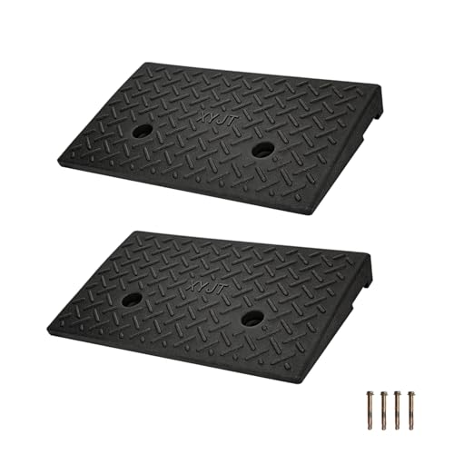 Rubber Curb Ramps for Driveway Sidewalks Shed Entry 2 Inch Rise Height 2 Pack 19.68" L x 9.84" W Threshold Ramp for Cars Motorcycles Lawn Mowers 7000lbs Load Capacity - size: 2''Height