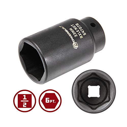 Powerbuilt 33mm Axle Nut Socket, 1/2 Inch Drive, Use with Impact Wrench, 6 Point Extra Deep, Remove Axle Shaft Nut - 647078 - size: 33mm