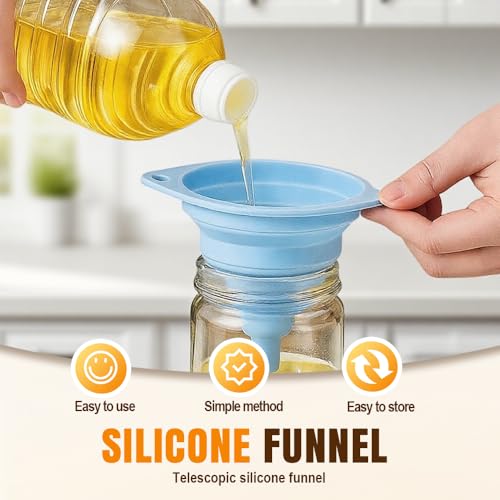 Kitchen Funnel Set 3 Pack, Collapsible Silicone Funnels for Filling Water Bottles & Small Bottles | Food-Grade, Easy Clean & Space-Saving (Mix Colors) - color: mix colors