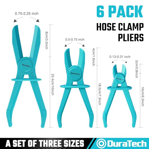 DURATECH 6-Piece Hose Clamp Pliers Set, Pinch Clamp Pliers, Blue | Ideal for Flexible Hoses, Fuel, Gas, Brake & Radiator Lines - size: 6-Piece, style: Straight(Blue)