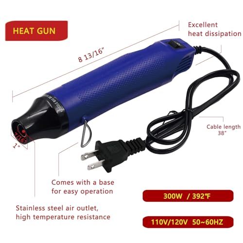 Heat Gun for Shrink Tubing - 328pcs 2:1 Wiring Heat Shrink tubing + 300W Shrink wrap Heat Gun with Case. - size: Shrink Ratio 2:1 with case