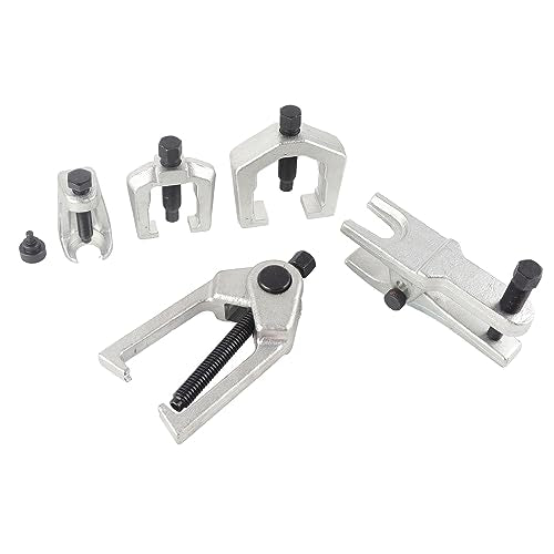 5Pcs Front End Suspension Service Kit, Ball Joint Tie Rod Separator Puller Set, Heavy Duty Forged Steel Car Repair Tool with C Shape and L Shape Pullers for Professional Mechanics