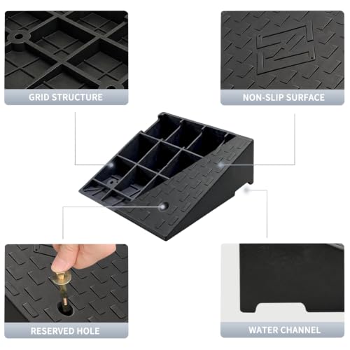 Rubber Curb Ramps for Driveway Sidewalks Shed Entry, 6.7 Inch Rise Height 2 Pack 19.68" L x 19.68" Threshold Ramp for Cars, Motorcycles, Lawn Mowers, 7000lbs Load Capacity - size: 6.7"*19.69"*19.69"
