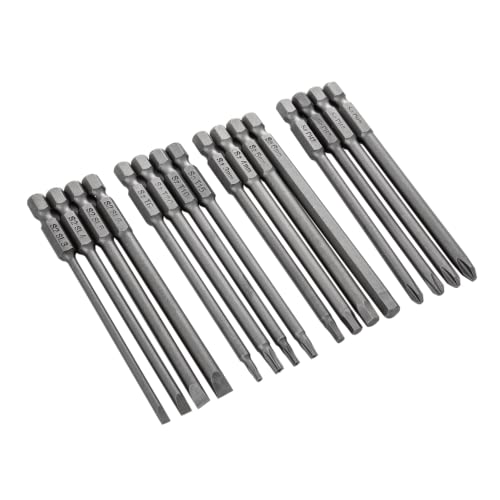 VESTTIO 4-in-1 Hex Phillips Slotted Security Torx Long Screwdriver Bits Set with Magnetic 16PCS 1/4 Inch Hex Shank 4 Inch/100 mm Length S2 Steel for Power Screwdriver Drill Impact Driver | Assorted screwdriver bits, S2 alloy steel, 1/4 inch hex shank, mag