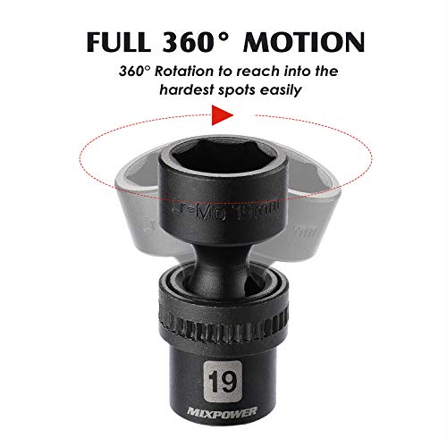 MIXPOWER 15-piece 3/8" Drive Shallow Universal Impact Socket Set, 6 Point, Metric, 8-22mm, CR-MO, Swivel Socket With Flexible Wobble… - size: 15 Pcs Metric 3/8'' Dr. (Shallow)