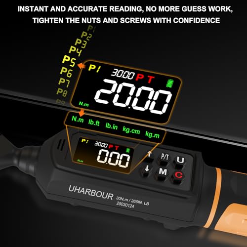 Uharbour 1/4" Drive Digital Torque Wrench 1.1-22.1 Ft-lbs/1.5-30Nm | ±1% Accuracy Electric Wrench, Dual Direction Ratchet, Vibration & LED Alert - size: 1/4" Drive 1.1-22.1 Ft-lbs