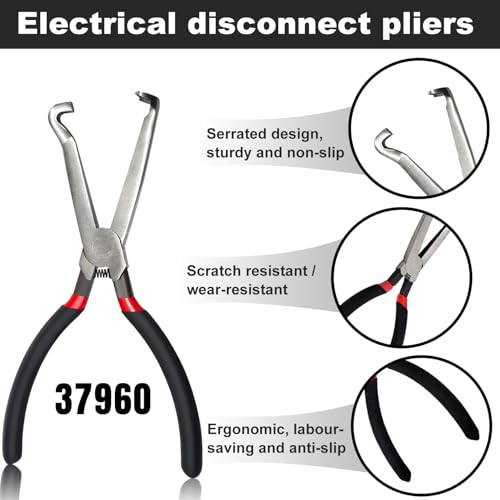 Electrical Disconnect Pliers 37960, 37980, Electrical Connector Separator 13120, 8in Automotive Tools Electrical Connector Pliers, Automotive Tools for Push Tab Style Plugs (3-Piece Set) - style: Straight and 60 Degree
