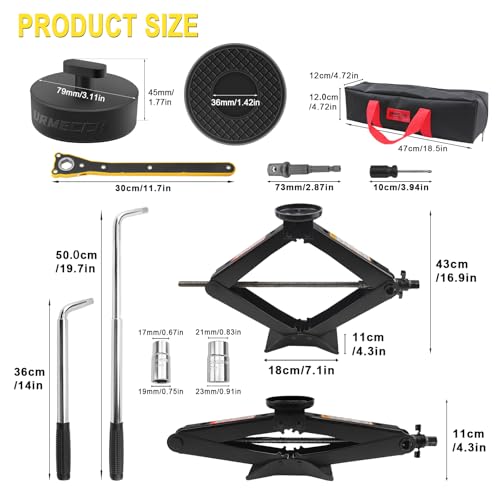 3-Ton Scissor Jack Kit for Chevrolet C5 C6 C7 C8 GS Z with Rubber Jack Pad, Car Spare Tire Repair Tools for Car Chevrolet, Tire Changing Tools Kit for Chevrolet with L-Wrenches(17/19/21/23mm)