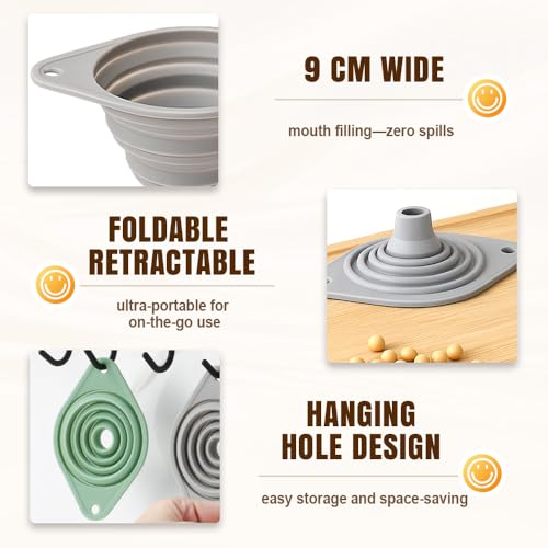 Kitchen Funnel Set 3 Pack, Collapsible Silicone Funnels for Filling Water Bottles & Small Bottles | Food-Grade, Easy Clean & Space-Saving (Mix Colors) - color: mix colors
