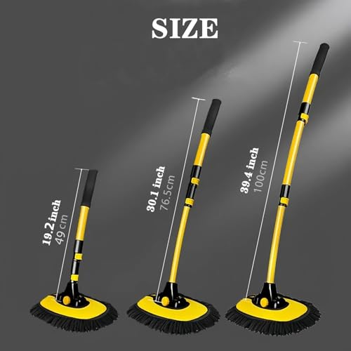 MVEQRRN 15°Curved Chenille Car Wash Brush Mop with Long Handle(Yellow) | No Scratch Car Wash Brush, Car Cleaning Brush with Extension Pole,Microfiber car wash mop,Car Wash for cars, trucks,home - color: Yellow-001