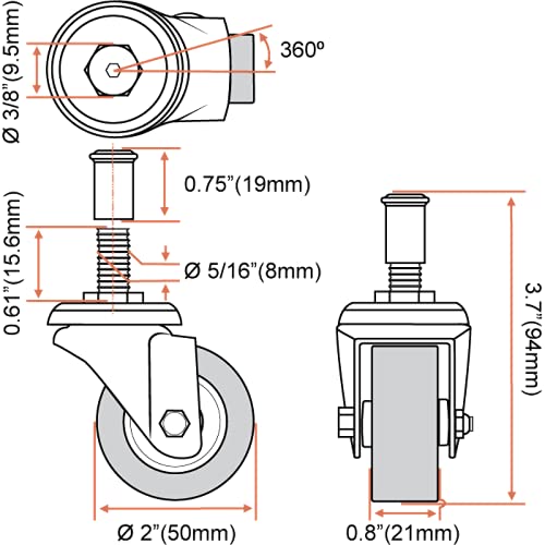 12 Pack Heavy-Duty 2" LOW PROFILE Swivel Caster Wheel for Creeper Service Cart Stool Post Mount - size: 12 Pack