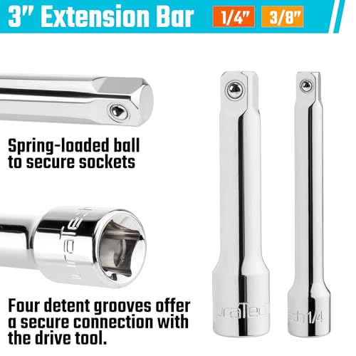 DURATECH 3-IN-1 Ratchet Handle, 1/4", 3/8", 1/2", with 2 Extension Bars | 72-Tooth, Reversible Switch, Full-Polished Chrome Plating, Alloy Steel - style: Ratchet Set