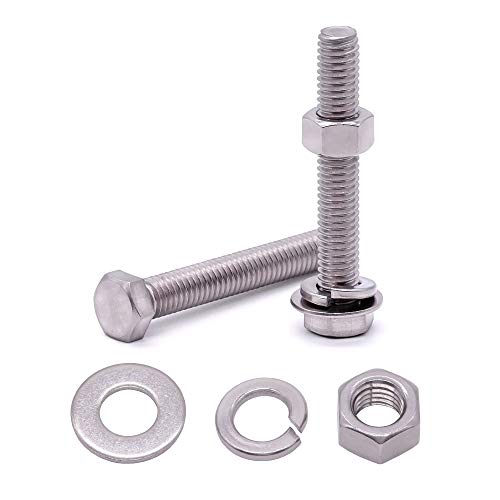 (4 Sets) M12-1.75 x 30mm Hex Bolt Kit, 304 Stainless Steel (18-8), Includes Hexagon Head Screws and Nuts, Flat & Lock Washers, Full Coarse Thread, for Machinery, Automotive, DIY - size: M12 x 30mm