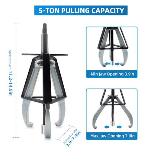 BESTOOL 3 Jaw Gear Puller, 2 Ton, for Gears, Pulleys and Flywheels | 5 Ton Pulling Capacity; 3-Jaw Design; For Removing Gears, Pulleys and Flywheels in Automotive and Mechanical Repair - size: 3 Jaw 5 Ton