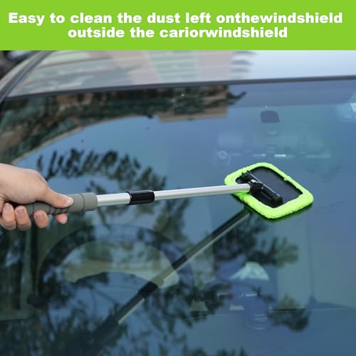 XINDELL Interior Windshield Cleaner Tool – Car Window Cleaning Tool 22inch Extendable Long Handle for Easy Cleaning, 9pcs Reusable Microfiber Pads, Streak-Free Interior & Exterior Auto Glass Cleaner - size: 22in