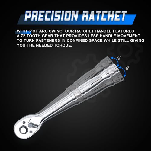 3/8 Inch Drive Ratchet Wrench,Standard Socket Wrench,72-Tooth Quick Release,Reversible Ratcheting Feature with Metal Handle - size: 3/8-inch Single, style: Standard-Metal handle