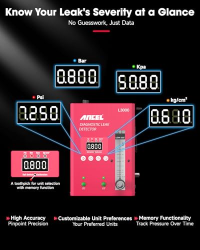 ANCEL L3000 Digital Automotive Smoke Leak Detector with LED Pressure Gauge – EVAP System & Full-Vehicle Leak Tester for Gasoline and Diesel Engines, Professional Smoke Machine Tool - size: Digital Display