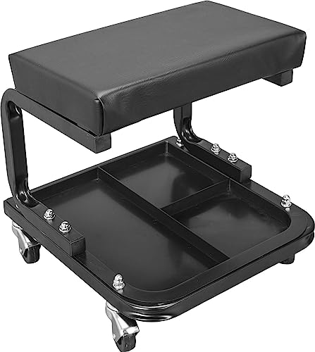 Torin ATR6300B-1 Rolling Creeper Garage/Shop Seat: Padded Mechanic Stool with Tool Tray Storage, Black - style: Normal Seat