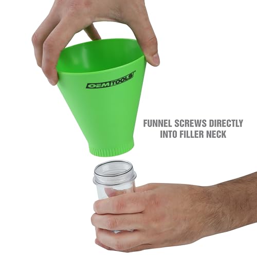 OEMTOOLS 87020 Direct Fit Oil Funnel for Ford, Mazda and Mercury, Transparent Spill Proof Threaded Funnel Oil Filler Tool for Rapid Refills, Green - size: Ford, Mazda and Mercury