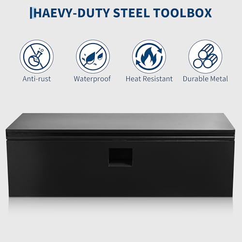 Industrial Steel Truck Tool Box w/Gas-Shock Lid, Pry-Resistant Security & Weatherproofing Toolbox Organizer Chest Fits Pickup, Truck Bed, RV, Trailer - color: Black, size: 15X15X30 inch