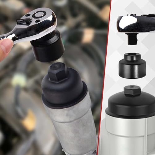 7-Piece Oil Filter Socket Set, 3/8" Drive Low Profile Oil Filter Cap Wrench Socket Set | 24mm, 27mm, 29mm, 30mm, 32mm, 36mm, 38mm | Aluminum Alloy, 6-Point Design, Storage Case Included