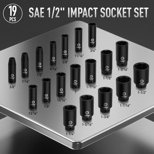 DISEN 19 Pcs 1/2" SAE Impact Socket Set | Deep Sockets 3/8"- 1-1/2", 6-Point Cr-V & Alloy Steel, 1/2 Inches Drive, Rugged Construction, Enhanced Storage Case - style: 1/2" SAE Impact Socket Set