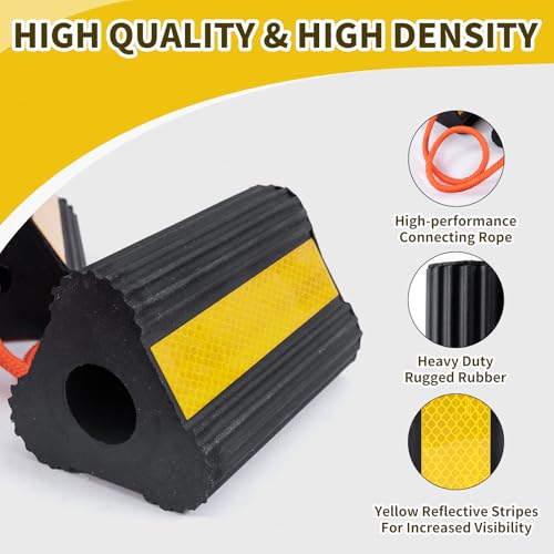 Wheel Chocks for RV Trailer Camper, Truck,Travel Trailer,Car | 2 Pair /4pack RV ,Camper Chock Blocks Rubber Wheel Chocks Heavy Duty Tire Stopper with Rope & Reflective Strips - size: 2 Pair(4 pack)