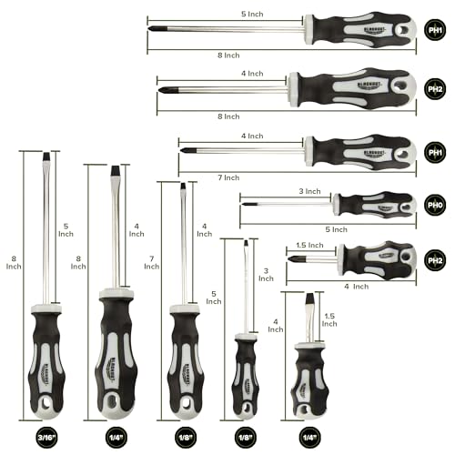 Blackout XP 10-Piece Slotted & Phillips Screwdriver Set Plus Zippered Carrying Bag | Precision Magnetic Screwdriver Tool Set, Black (10 Piece)