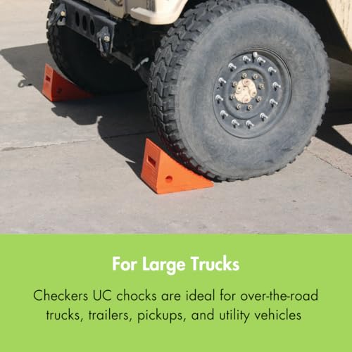 Checkers Roped Pair of Large Wheel Chocks for 27-35" Tires | Heavy Duty Wheel Chock for Semi Trucks, Utility, Tractor Trailer, 30k lb Load Capacity, Made in The USA, Polyurethane, - style: Roped Pair