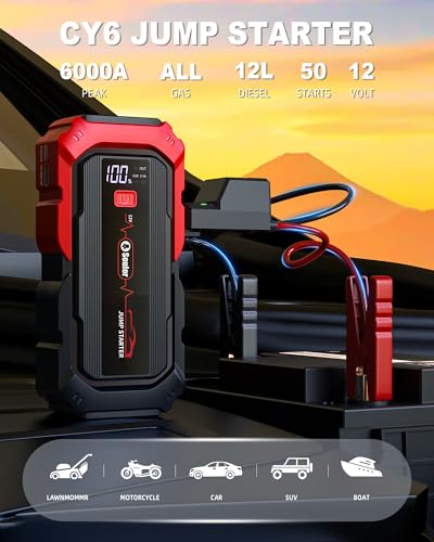 Jump Starter Battery Jumper Starter Portable Car Battery Jump Starter for Up tp All Gas & 12L Diesel, 12V 6000A Portable Jump Box with 3 Modes Flashlight and Jumper Cable | 12V Portable Car Battery Jumper Box With 3 Modes Flashlight And Jumper Cable - col