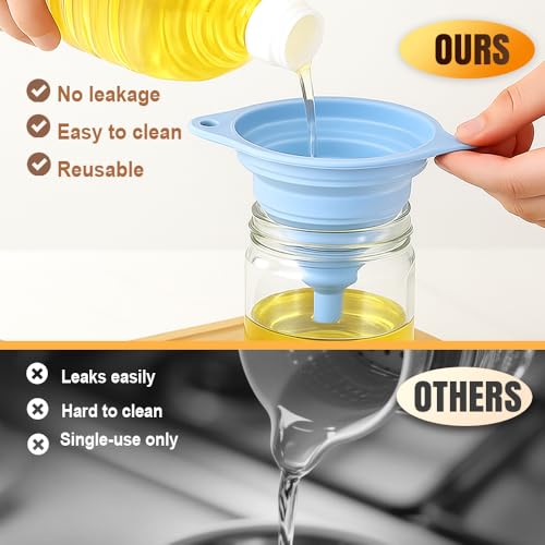 Kitchen Funnel Set 3 Pack, Collapsible Silicone Funnels for Filling Water Bottles & Small Bottles | Food-Grade, Easy Clean & Space-Saving (Blue) - color: blue
