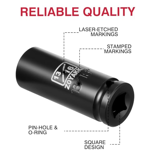 1/2" Drive 13/16" Deep 6 Pt CR-MO SAE Impact Socket for Axle Nuts - size: 13/16"in., style: 1/2" Drive Deep