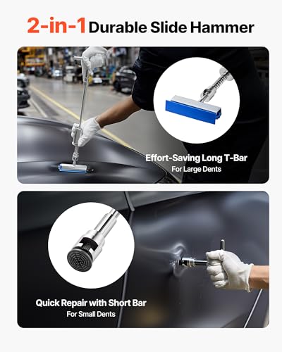 VEVOR Dent Puller Kit, 61 PCS Paintless Dent Removal Kit with Golden Lifter, Slide Hammer T-Bar, Glue Gun, Auto Body Hail Damage Repair Remover Tools for Car Refrigerator Large Small Door Ding Repair - style: 61PCS